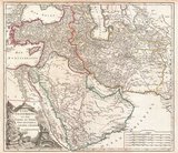 In this 1753 map of the Ottoman Empire. Vaugondy maps the empire at its height, with territory spanning from the Black Sea to the southernmost extension of Arabia and west, inclusive of Persia, as far as the Mongol Empire of India.<br/><br/>

This includes the modern day nations of Turkey, Egypt, Saudi Arabia, Oman, Yemen, the United Arab Emirates, Iran, Iraq, Kuwait, Israel, Palestine, Jordan, Syria, Lebanon, Armenia, Azerbaijan, Georgia, and parts of Afghanistan, Pakistan, India, Uzbekistan, and Greece. Vaugondy employs all of the latest geographical information of the time incorporating both French and transliterations Arabic place names.<br/><br/>

Drawn by Robert de Vaugondy in 1753 and published in the 1757 issue of his Atlas Universal.